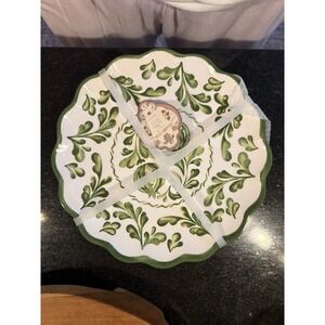 Set 4 9" Melamine Salad Plates Green‎ Scallop Botanical Cottage Shabby Chic NEW